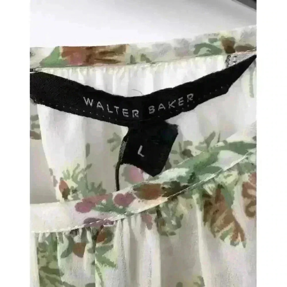 Walter Baker Women's L Green Floral Ruffle Chiffon Top Long Sleeve NWT Cottage - Picture 9 of 9